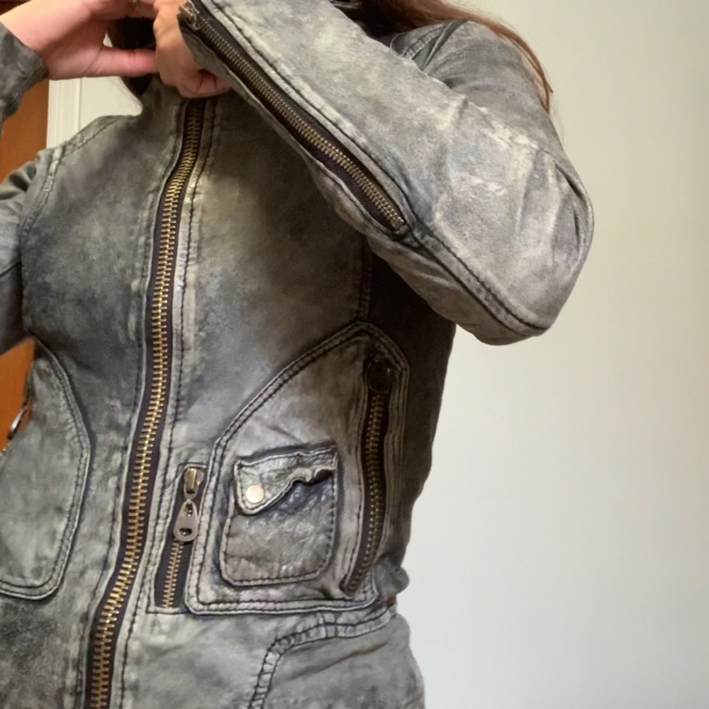 DOMA Leather Lambskin Leather Moto Charcoal Jacket XS/S - Picture 6 of 15
